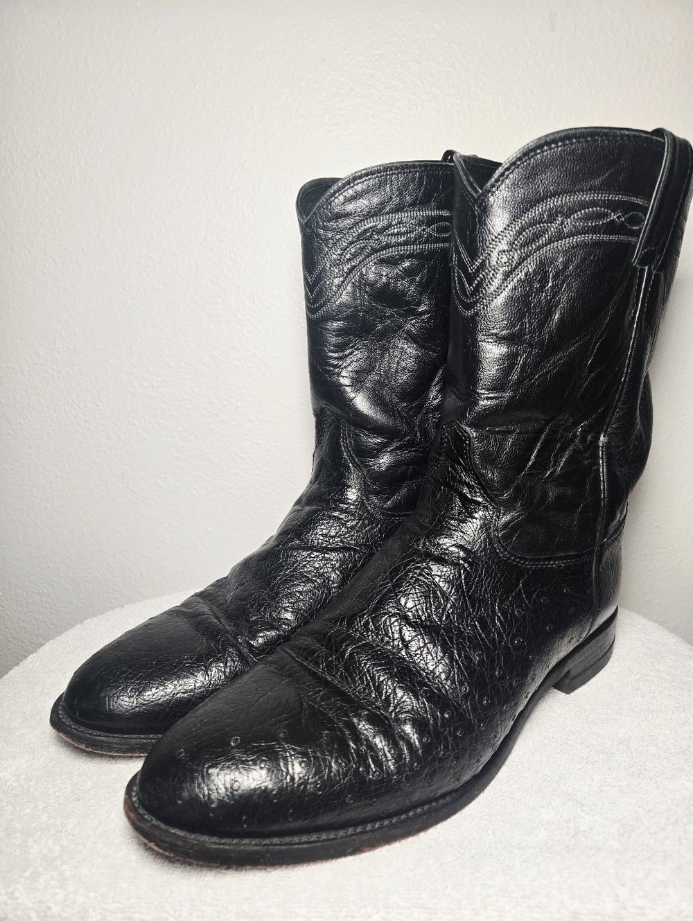 Justin 3172 Men's Black Ostrich Quill Leather Western Boots Mens 11.5 D Made USA